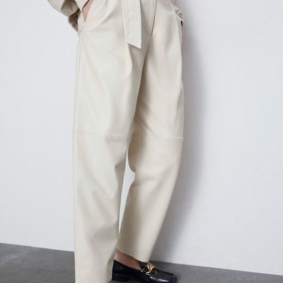 NWT Zara slouchy leather pants ecru S - Picture 3 of 10